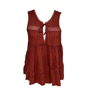 Melrose & Market Y2K Crochet Trim Top Size S Babydoll Sleeveless Tiered Boho